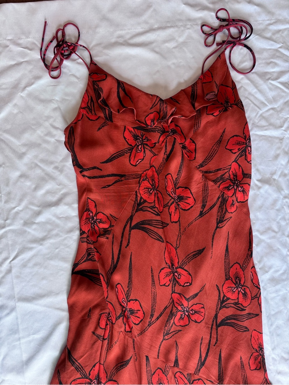 Anthropologie Red Floral Tie-Strap Slip Dress